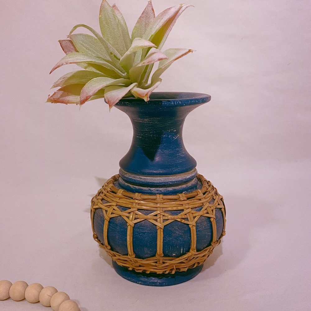 Wood Vase- Bamboo Wicker Weaving